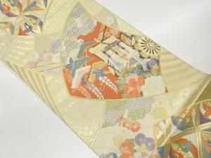 九百錦扇に御所車・草花・向かい鶴菱模様織出し袋帯